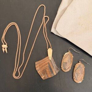 Kendra Scott Copper and Rose Gold Dusted Aislinn Necklace Drop Earrings Set